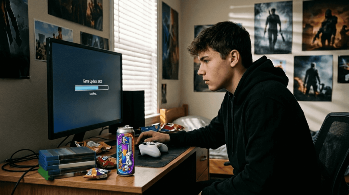 Teenage gamer updating PC game in 2026